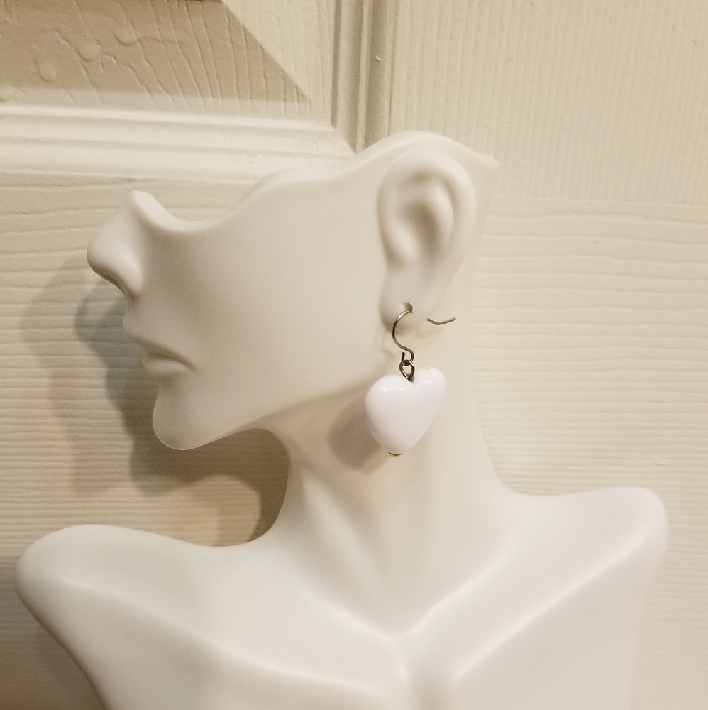 White Heart Earings